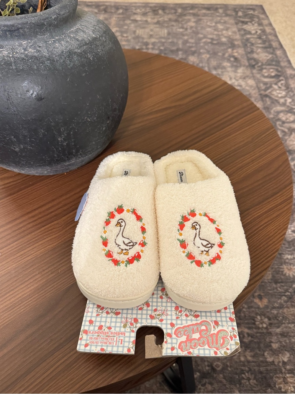 Cozy Cream Embroidered Duck Slippers